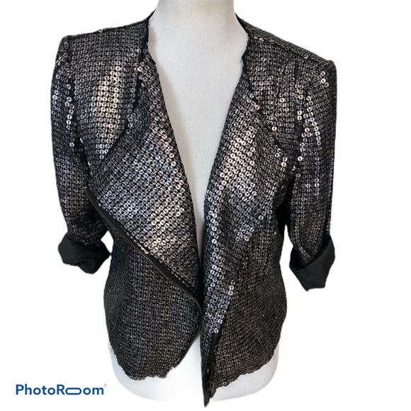Express Jackets & Blazers - Express sequin Moto zipper jacket black size Med